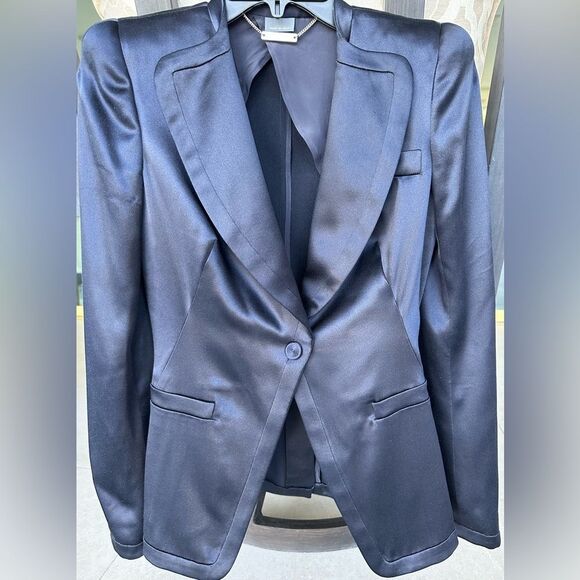 ALEXANDER MCQUEEN Midnight Blue Silk Tuxedo Blazer Jacket 38 - Picture 1 of 11